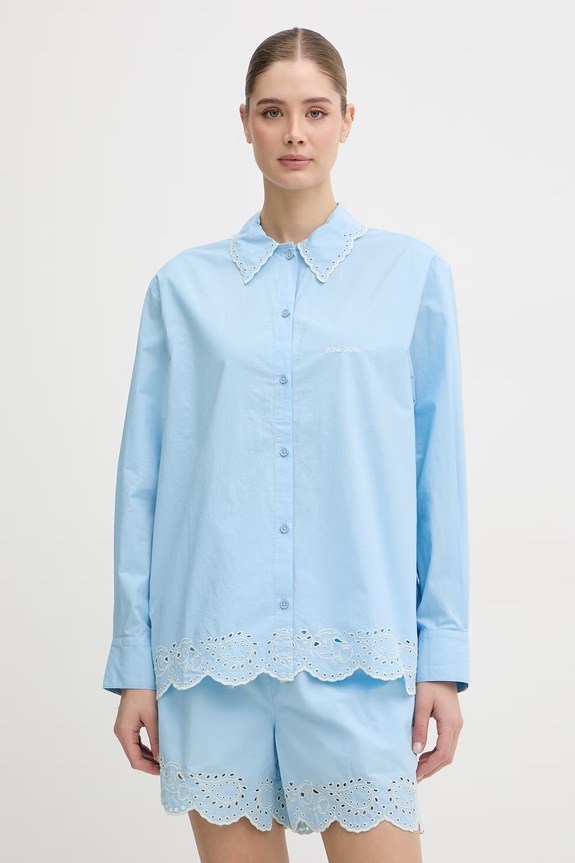 Stine Goya cămașă de damă din bumbac albastru SG.SS26.T187.2499