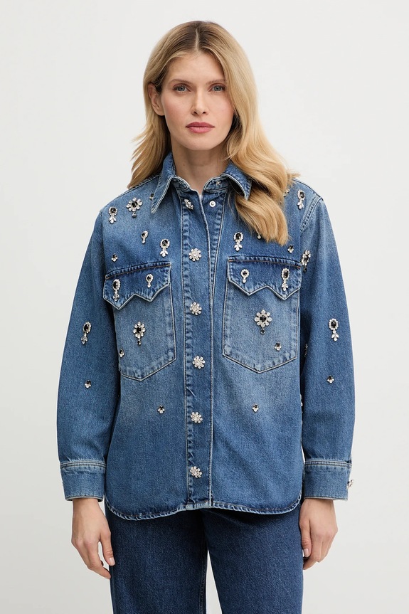 Rifľová košeľa AllSaints jednofarebný tmavomodrá W121PD
