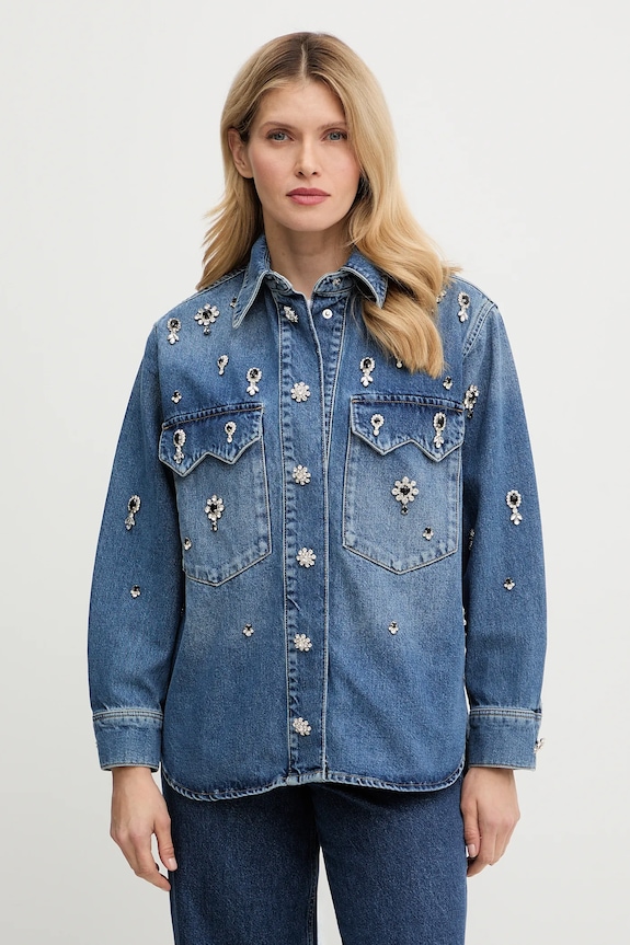 Rifľová košeľa AllSaints jednofarebný tmavomodrá W121PD
