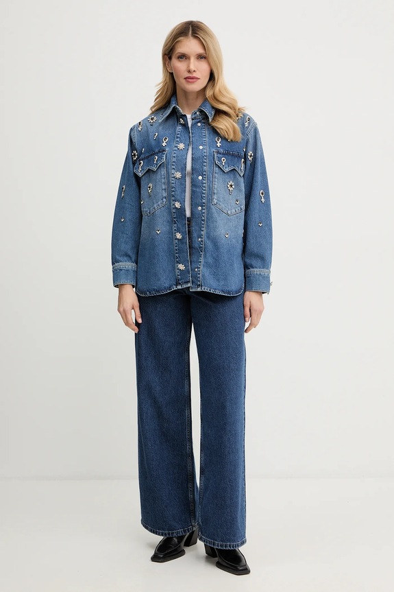 Rifľová košeľa AllSaints W121PD tmavomodrá SS26