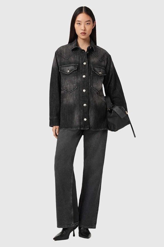 AllSaints cămașă jeans W094PD negru