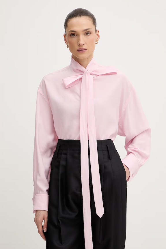 Kenzo košeľa dámska s prímesou hodvábu ružová FG52CH2799KA