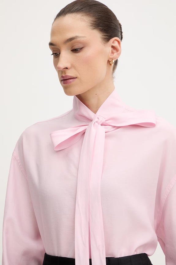 Kenzo košeľa dámska s prímesou hodvábu ružová FG52CH2799KA