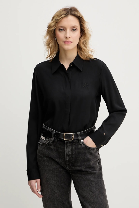 Košeľa Tommy Hilfiger jednofarebný čierna WW0WW48180
