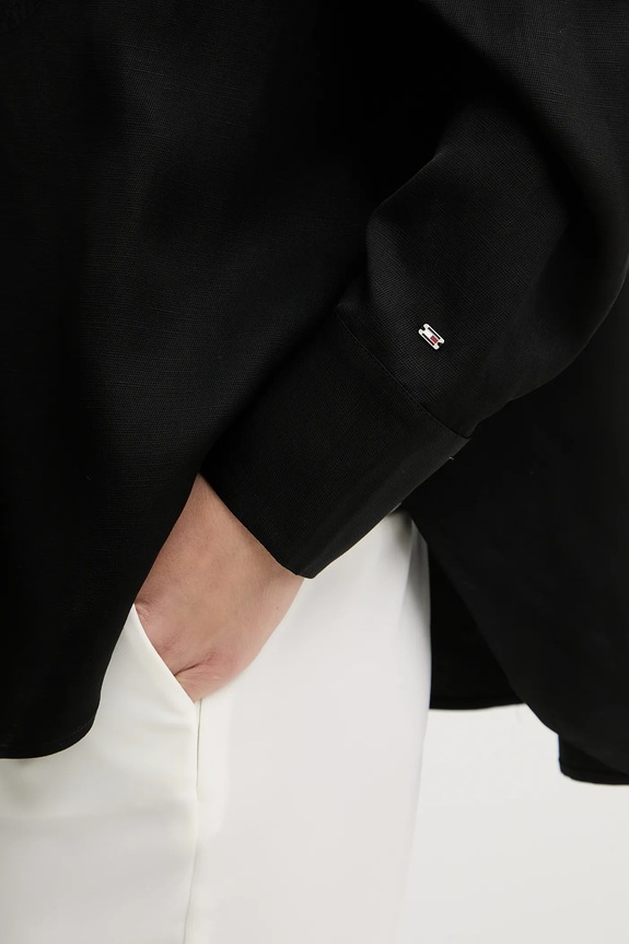 Košeľa s prímesou ľanu Tommy Hilfiger WW0WW48187 čierna