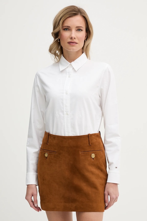 Bavlněná košile Tommy Hilfiger hladký bílá WW0WW49386