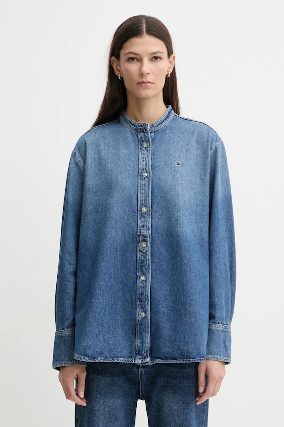 Rifľová košeľa Tommy Hilfiger jednofarebný modrá WW0WW47732