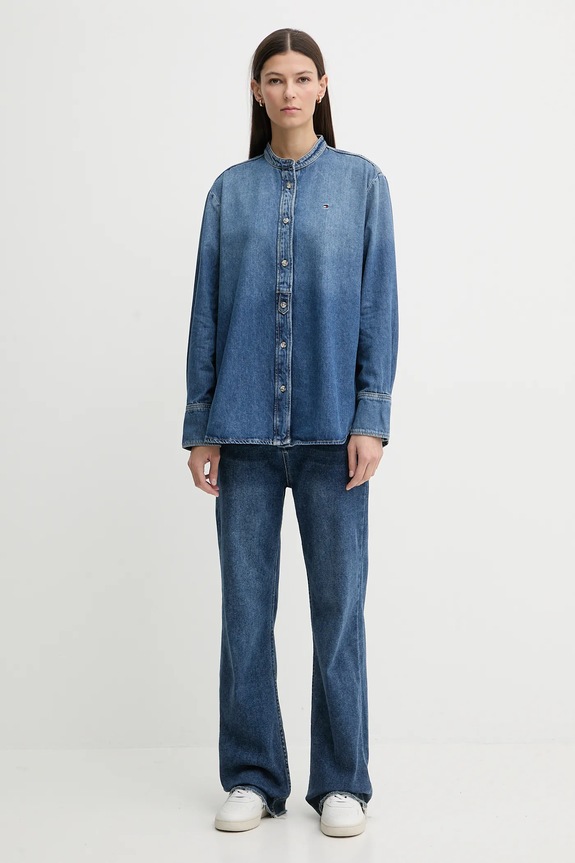 Rifľová košeľa Tommy Hilfiger WW0WW47732 modrá SS26