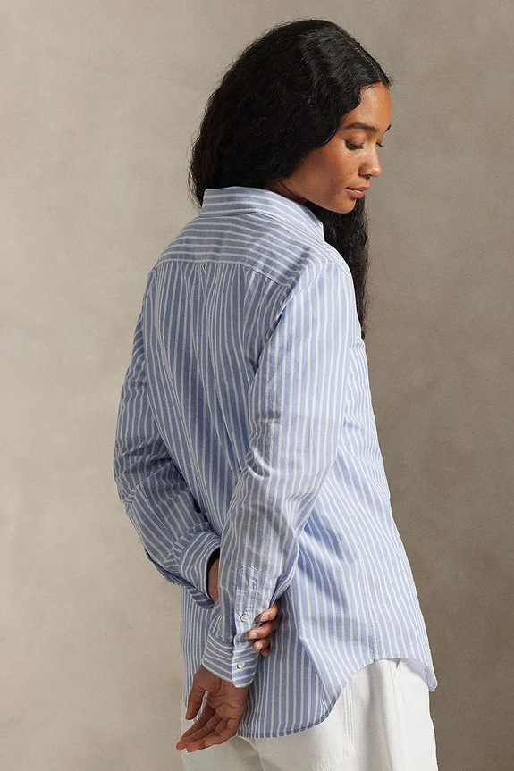 Košeľa s prímesou ľanu Polo Ralph Lauren 211971514 modrá SS26