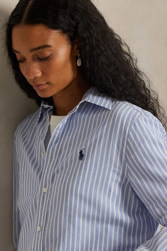 Košeľa s prímesou ľanu Polo Ralph Lauren modrá 211971514