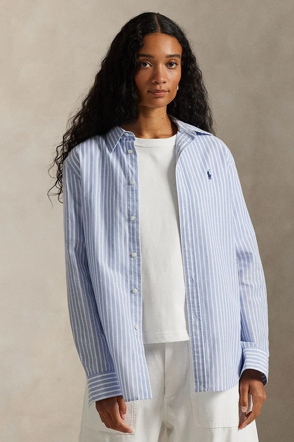 Košeľa s prímesou ľanu Polo Ralph Lauren 211971514 modrá