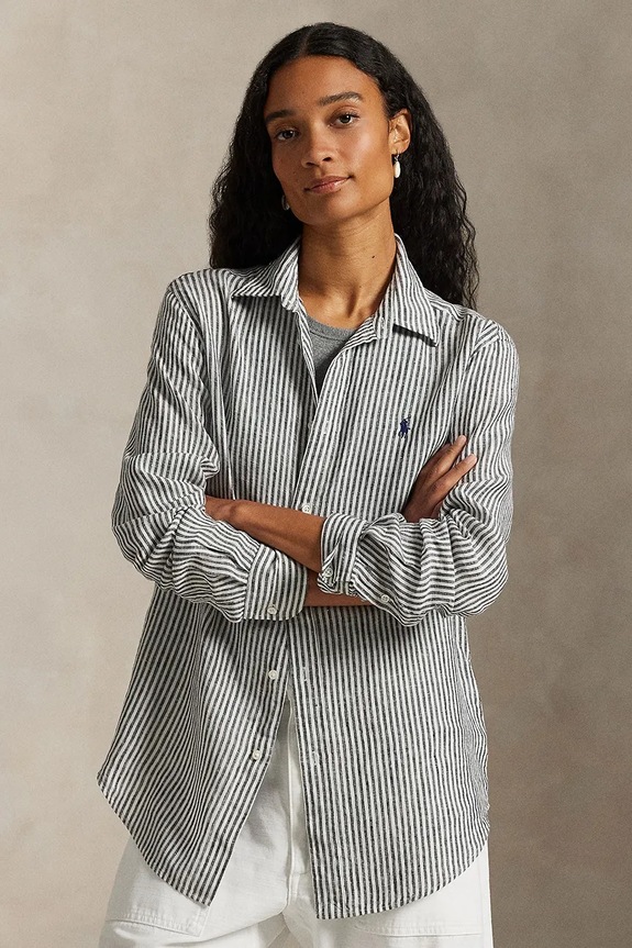 Lněná košile Polo Ralph Lauren regular šedá 211A96158