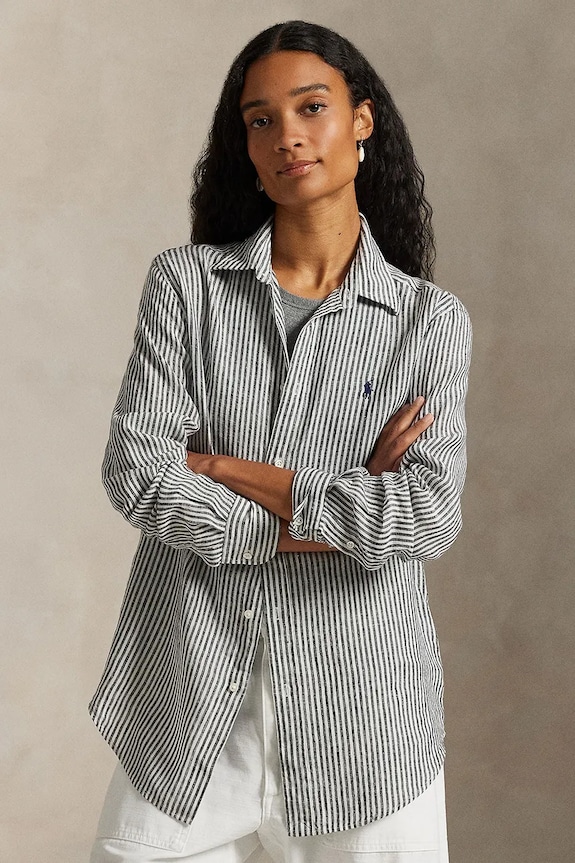 Lněná košile Polo Ralph Lauren regular šedá 211A96158