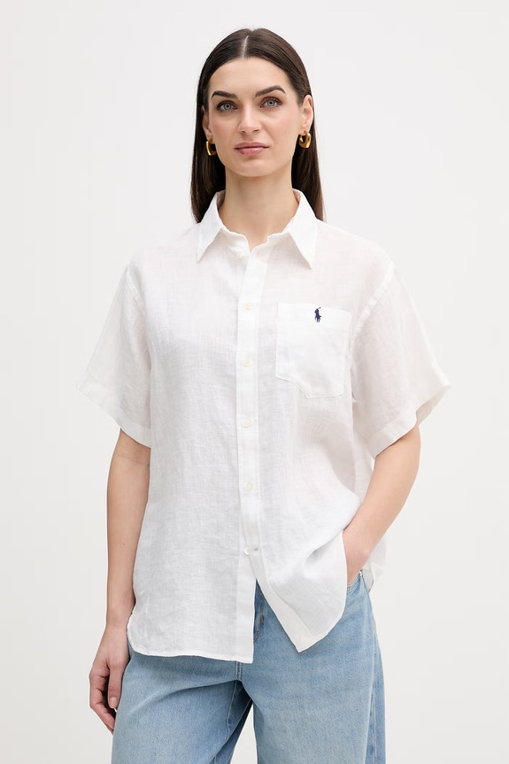 Polo Ralph Lauren košeľa dámska ľanová jednofarebný biela 211A96160