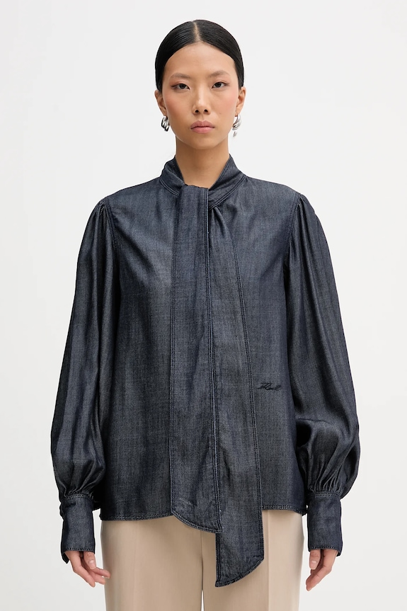 Džínsová blúzka Karl Lagerfeld FLUID DENIM relaxed tmavomodrá B1W11025