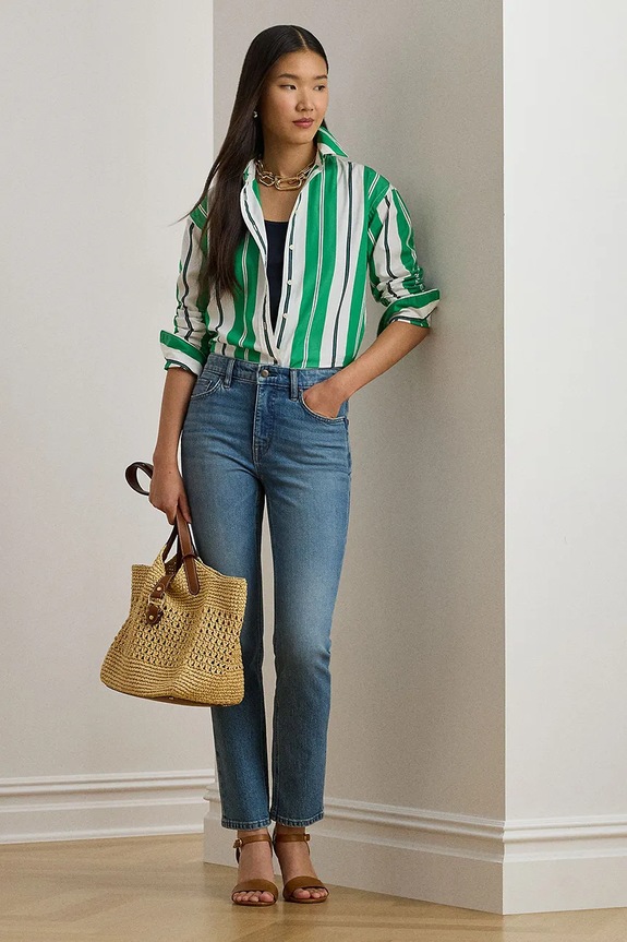 Oblečenie Bavlnená košeľa Lauren Ralph Lauren 200P03666 zelená
