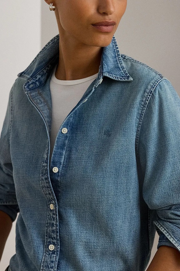 Bavlnená rifľová košeľa Lauren Ralph Lauren modrá 200P08166