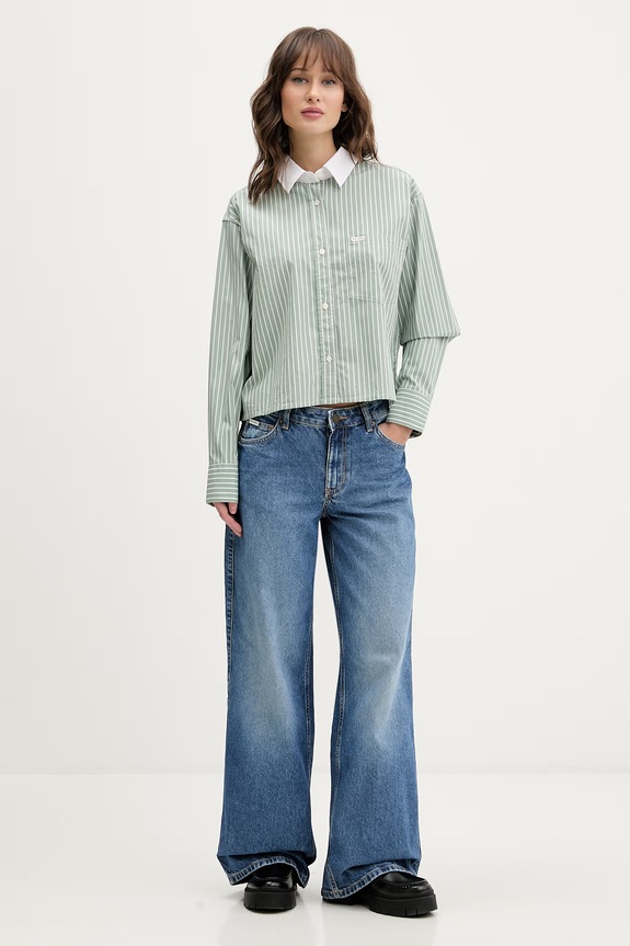 Bavlněná košile Guess Jeans W6RH64.WH7Q1 zelená SS26