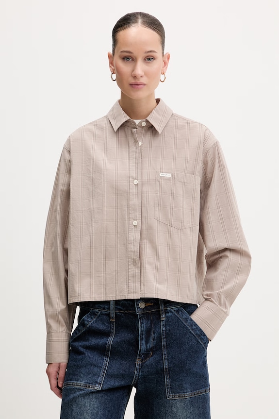 Bavlnená košeľa Guess Jeans káro béžová W6RH64.WH7Q1