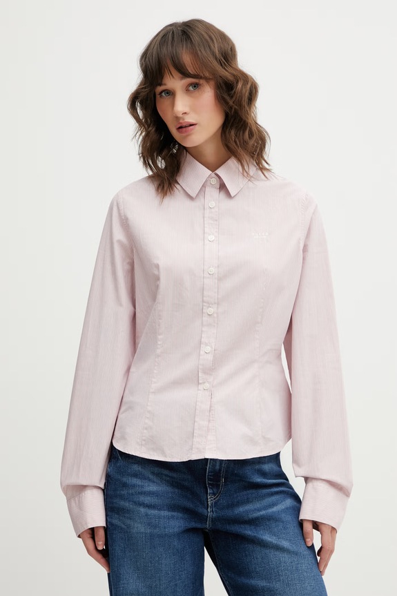 Guess Jeans cămașă din bumbac cu modele roz W6RH66.WH7Q1
