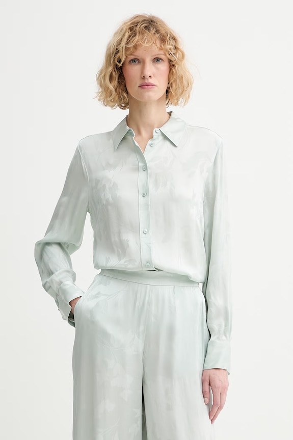 Calvin Klein košeľa dámska z viskózy zelená LV044F107G