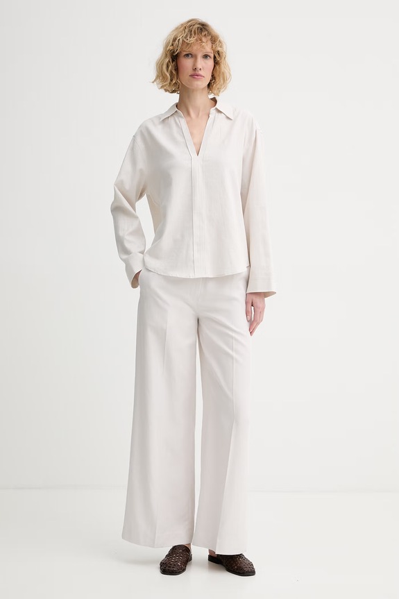 Calvin Klein blúzka dámska s ľanom LV044F153G béžová SS26