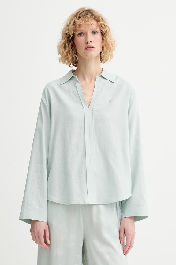 Calvin Klein blúzka dámska s ľanom zelená LV044F153G