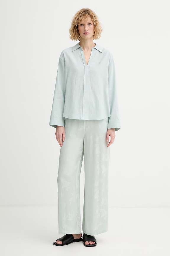 Calvin Klein blúzka dámska s ľanom LV044F153G zelená SS26
