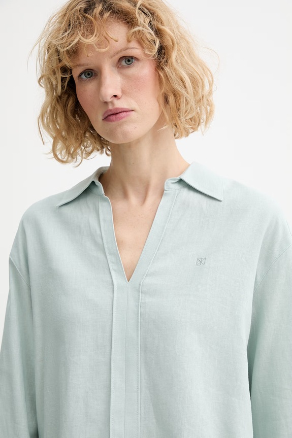 Calvin Klein blúzka dámska s ľanom zelená LV044F153G