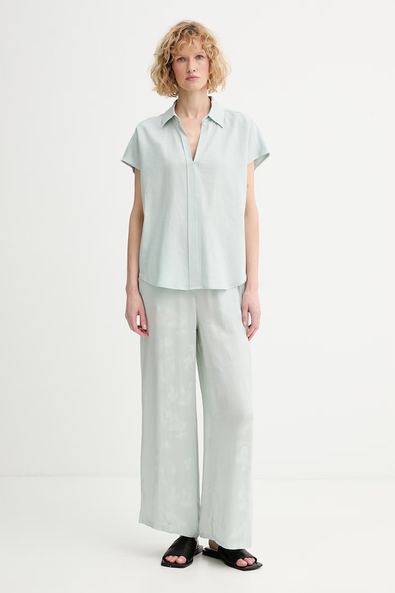 Calvin Klein blúzka dámska s ľanom LV044F154G zelená SS26