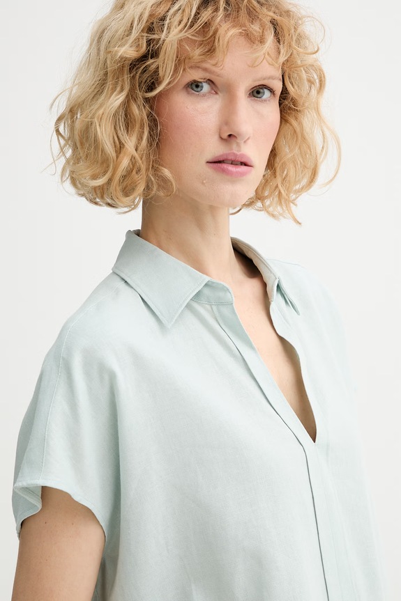 Calvin Klein blúzka dámska s ľanom zelená LV044F154G