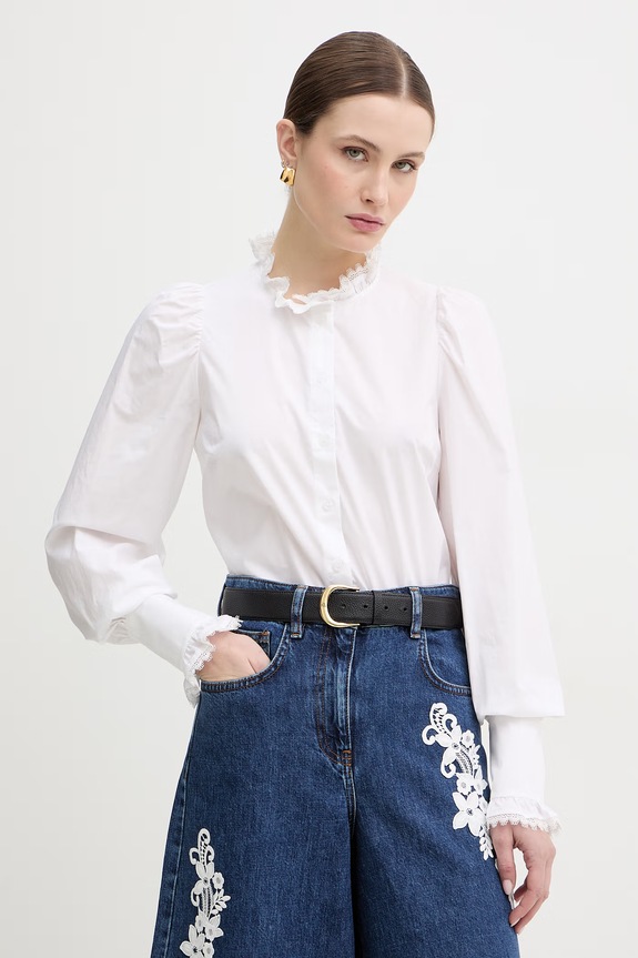 Βαμβακερό πουκάμισο Twinset μακρύ λευκό 261TP2261