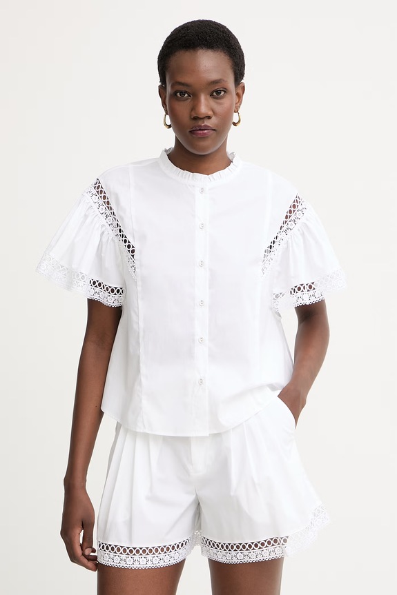 Twinset blúzka s volánom dámska bavlnená biela 261TT2251
