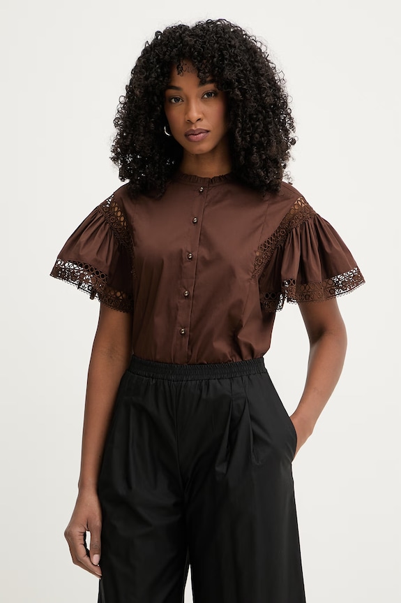 Twinset блузка с рюшами для женщин из хлопка коричневый 261TT2251