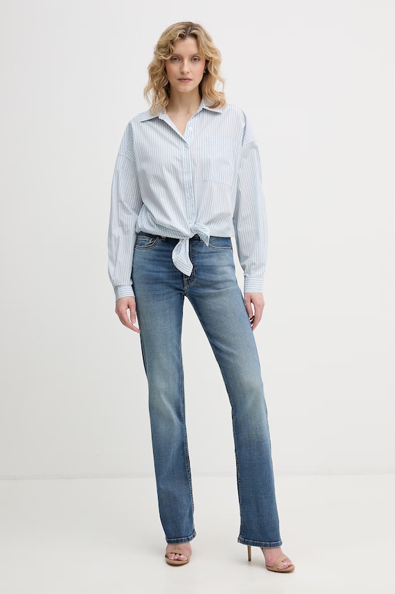 United Colors of Benetton košeľa dámska z viskózy 5LRGDQ0DK modrá SS26