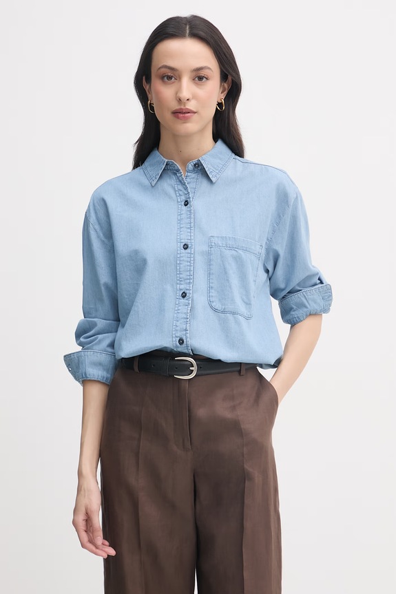 United Colors of Benetton cămașă pentru femei, din bumbac albastru 5DHJDQ0DT