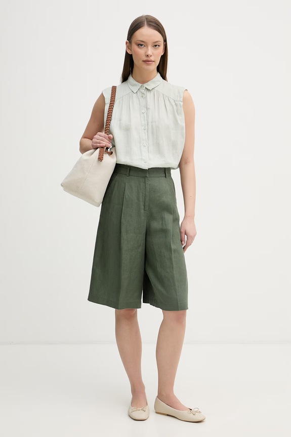 United Colors of Benetton košeľa dámska ľanová 5BMLDQ0E0 zelená SS26