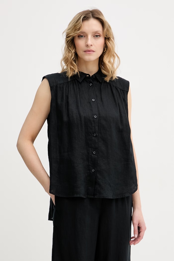 United Colors of Benetton cămașă pentru femei, din in negru 5BMLDQ0E0