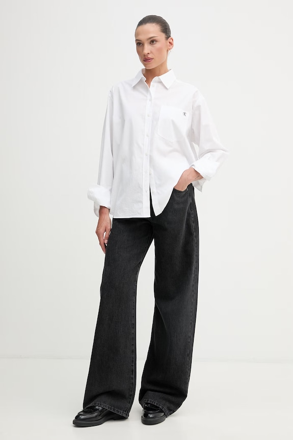 Calvin Klein Jeans košeľa dámska bavlnená LV047F102G biela SS26