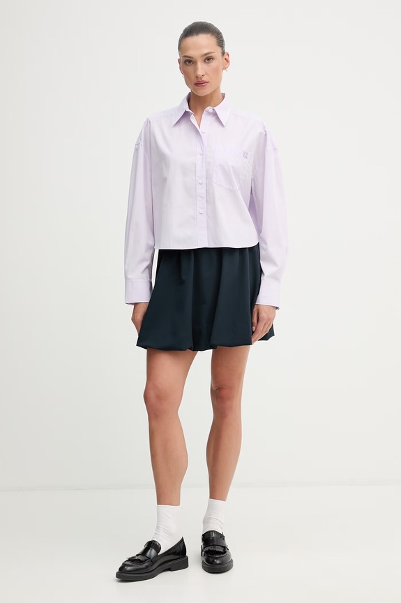 Calvin Klein Jeans košeľa dámska bavlnená LV047F104G fialová SS26