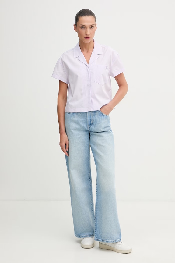 Calvin Klein Jeans košeľa dámska bavlnená LV047F146G fialová SS26