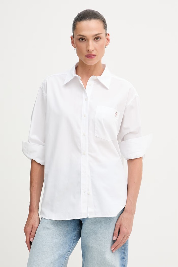 Calvin Klein Jeans košeľa dámska bavlnená biela LV047F147G