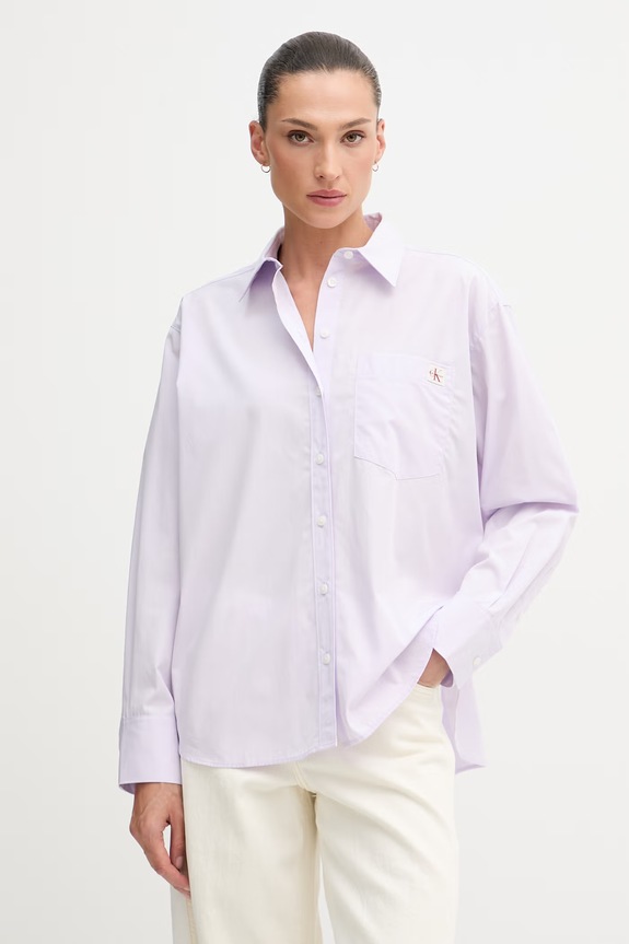 Calvin Klein Jeans koszula damska bawełniana fioletowy LV047F147G
