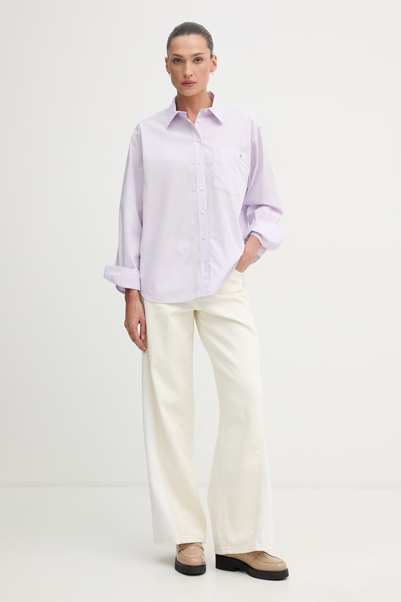 Calvin Klein Jeans koszula damska bawełniana LV047F147G fioletowy SS26