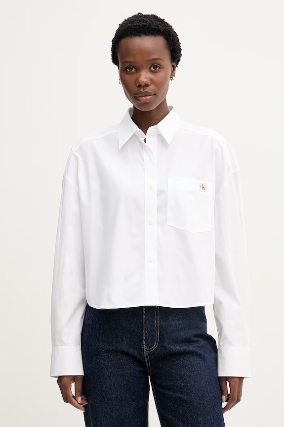 Calvin Klein Jeans cămașă pentru femei, din bumbac alb LV047F148G