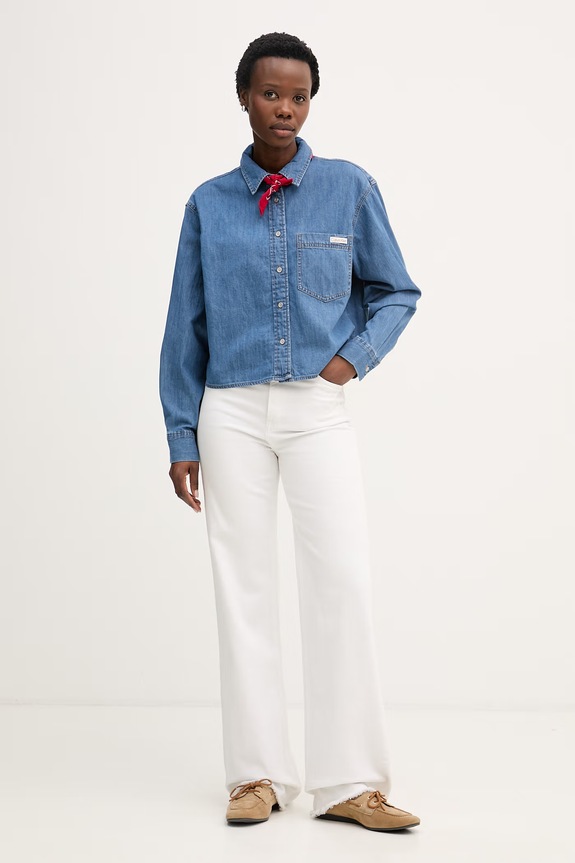 Calvin Klein Jeans cămașă pentru femei, din denim LV047F790G albastru SS26