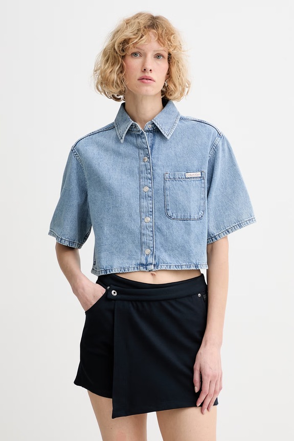 Calvin Klein Jeans košeľa dámska rifľová modrá LV047F498G