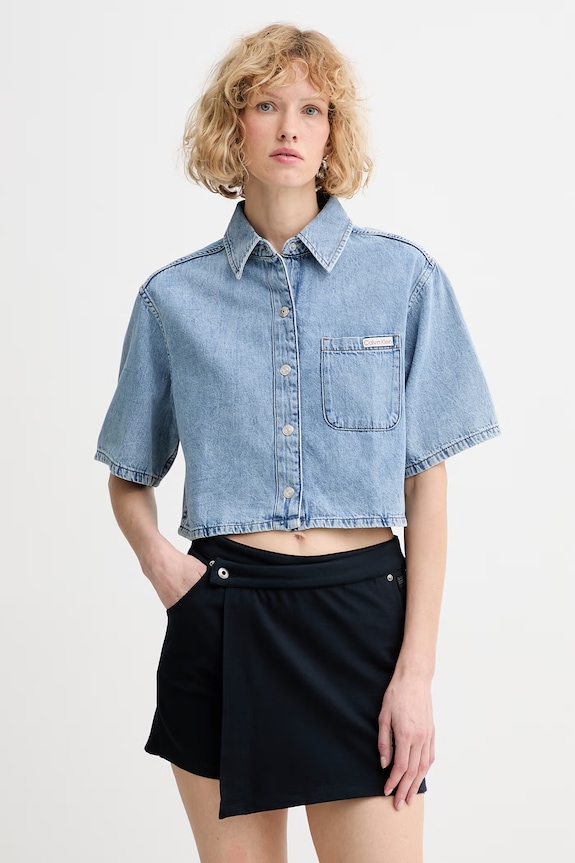 Calvin Klein Jeans košeľa dámska rifľová modrá LV047F498G