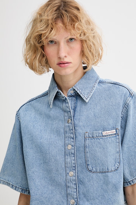 Calvin Klein Jeans košeľa dámska rifľová modrá LV047F498G