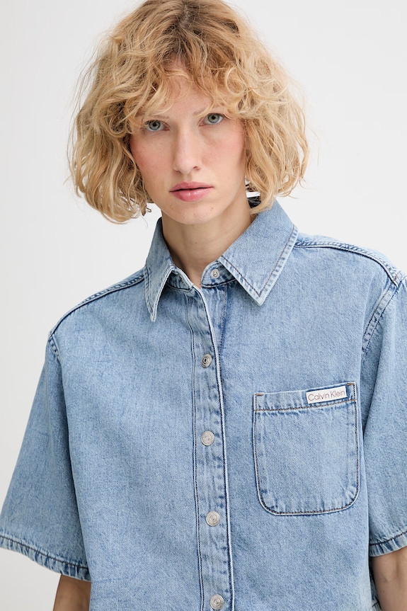 Calvin Klein Jeans košeľa dámska rifľová modrá LV047F498G